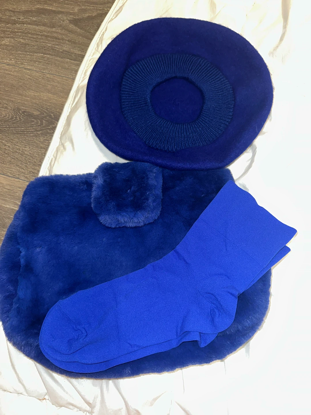 Electric Blue Fur Bag, Beret and Spandex Socks