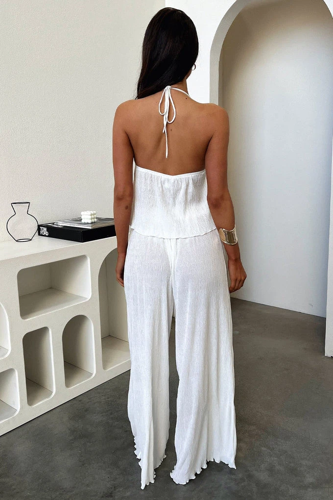White Halter Top and Wide Leg Pants Set - photo 4