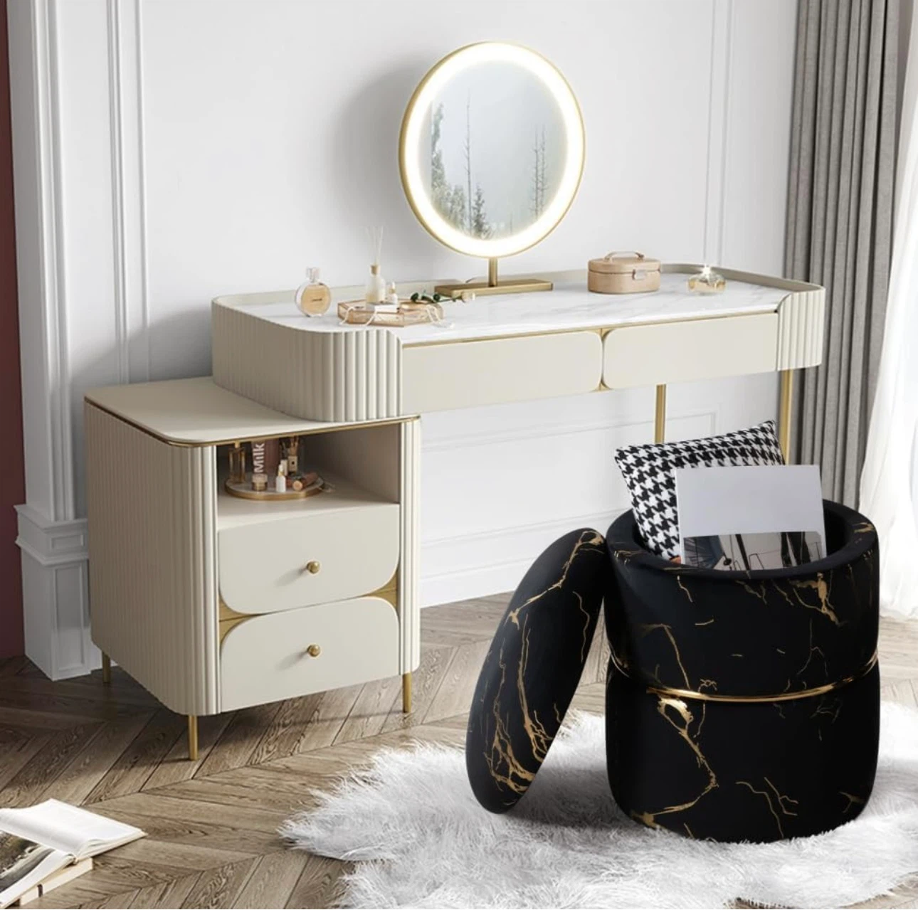 Black and Gold Velvet Storage Ottoman - photo 3