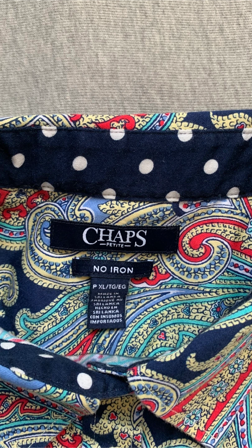 Chaps Ladies Petite No Iron Paisley Button Down Shirt - Size XL - photo 3