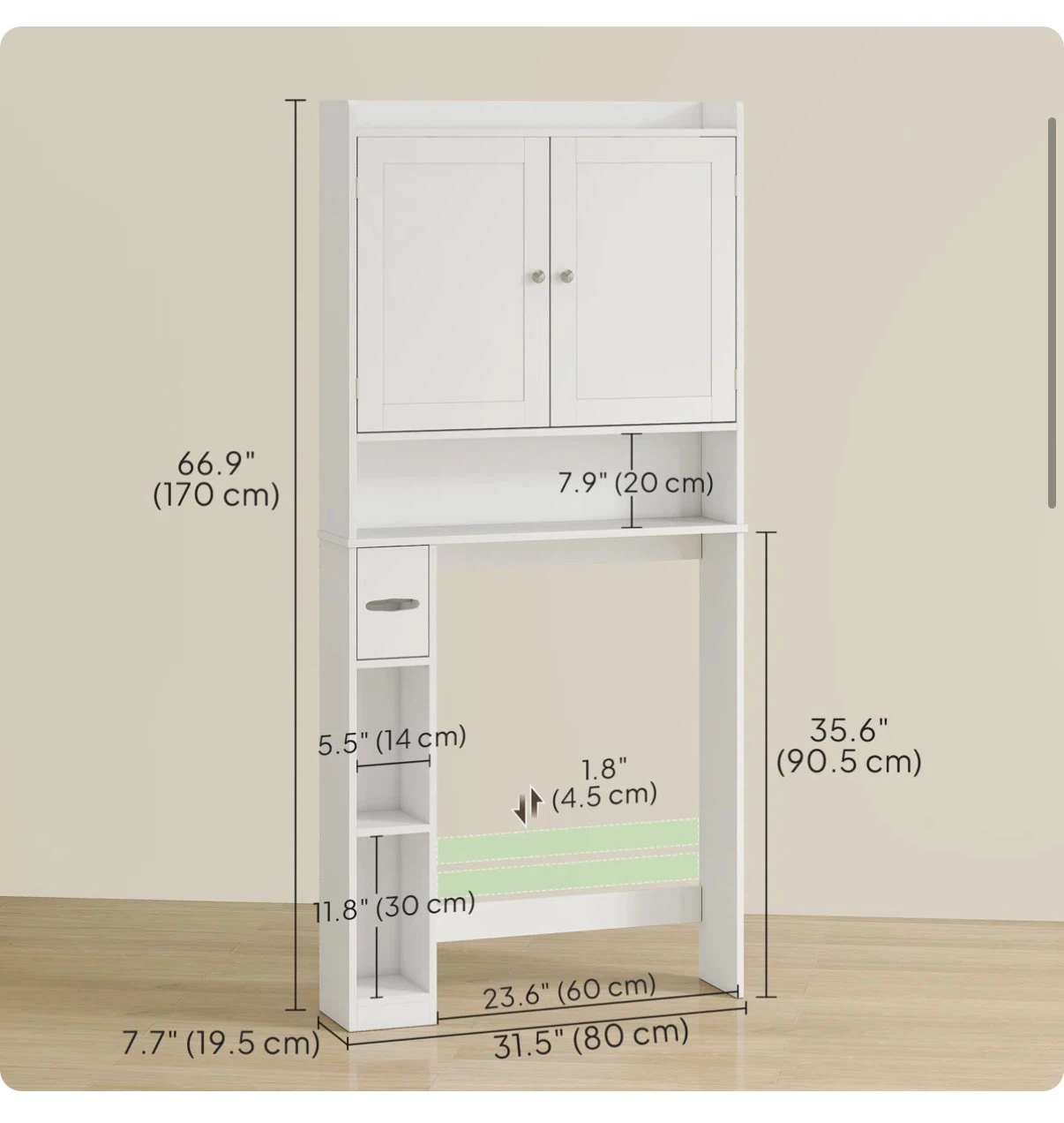 White Bathroom Over-the-Toilet Storage Cabinet - photo 4