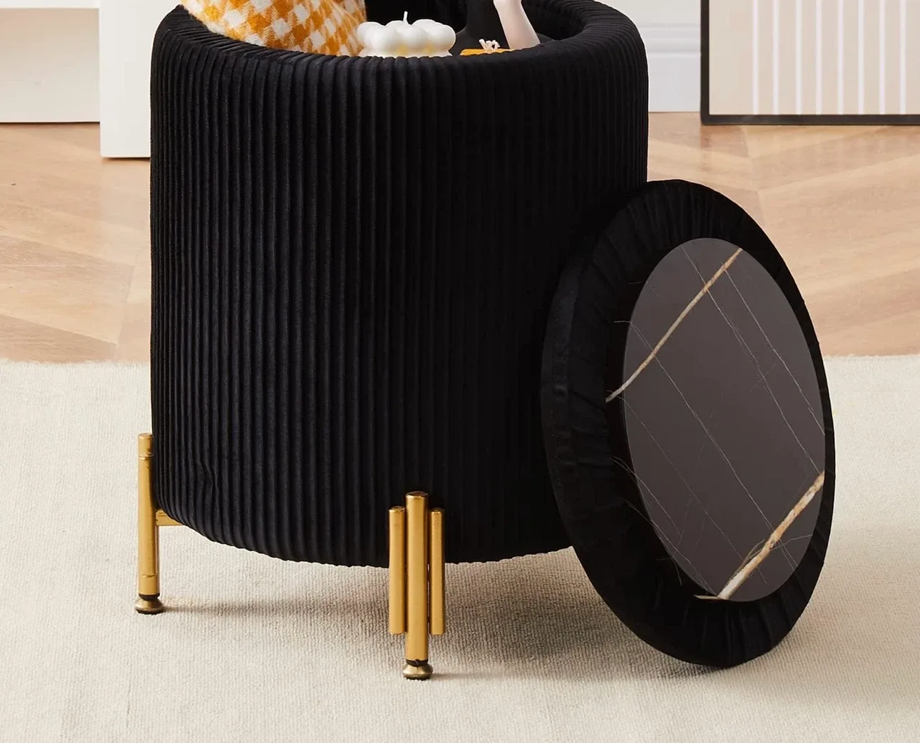 Black Velvet Storage Ottoman - photo 3