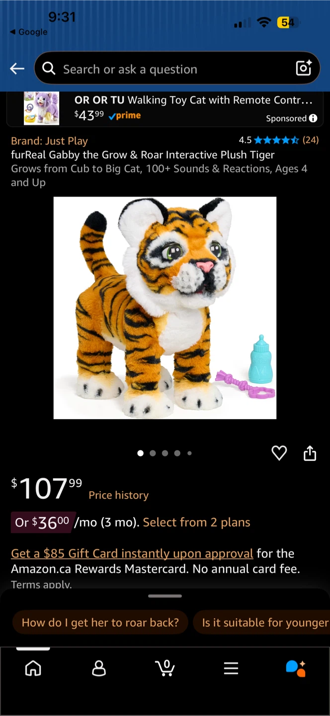 furReal Gabby the Grow & Roar Interactive Plush Tiger