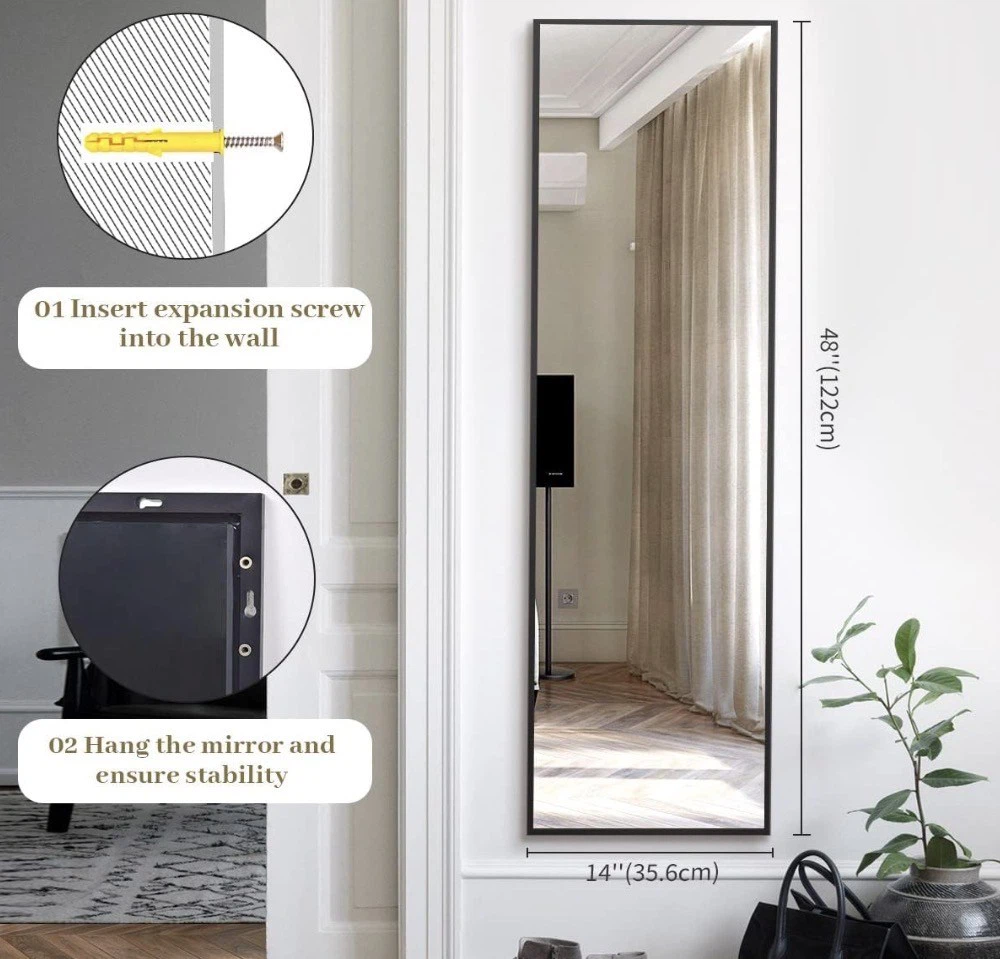 BEAUTYPEAK Over The Door Full Length Mirror Black 14x48” - New - photo 3