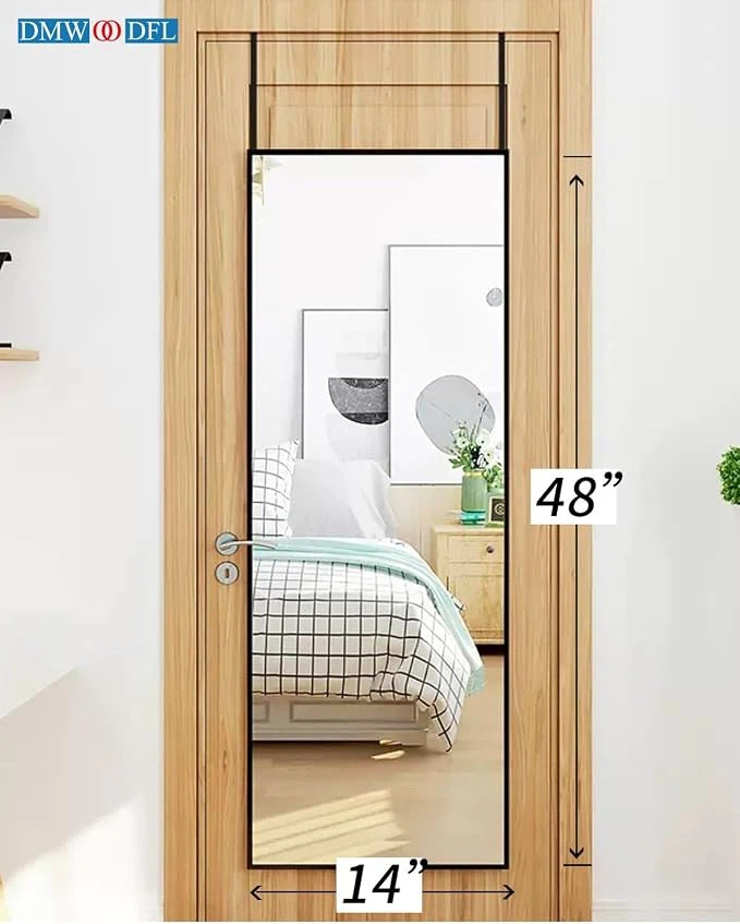 48x14 Over Door Full Length Mirror Hang/Wall Mounted Black - New - photo 2