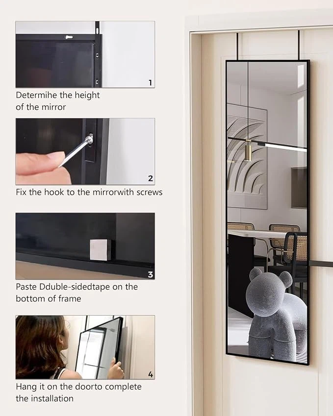 48x14 Over Door Full Length Mirror Hang/Wall Mounted Black - New - photo 3