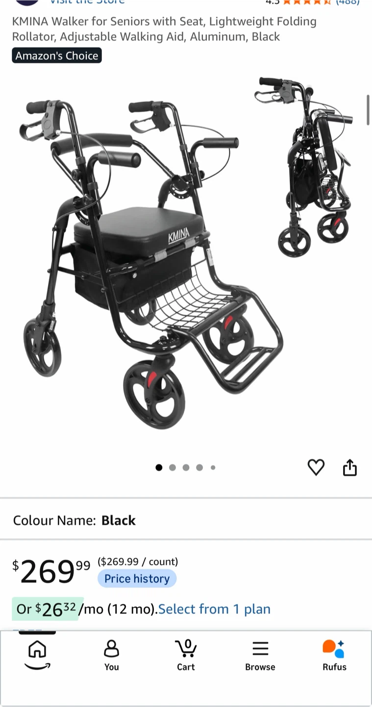 KMINA Folding Rollator with Seat