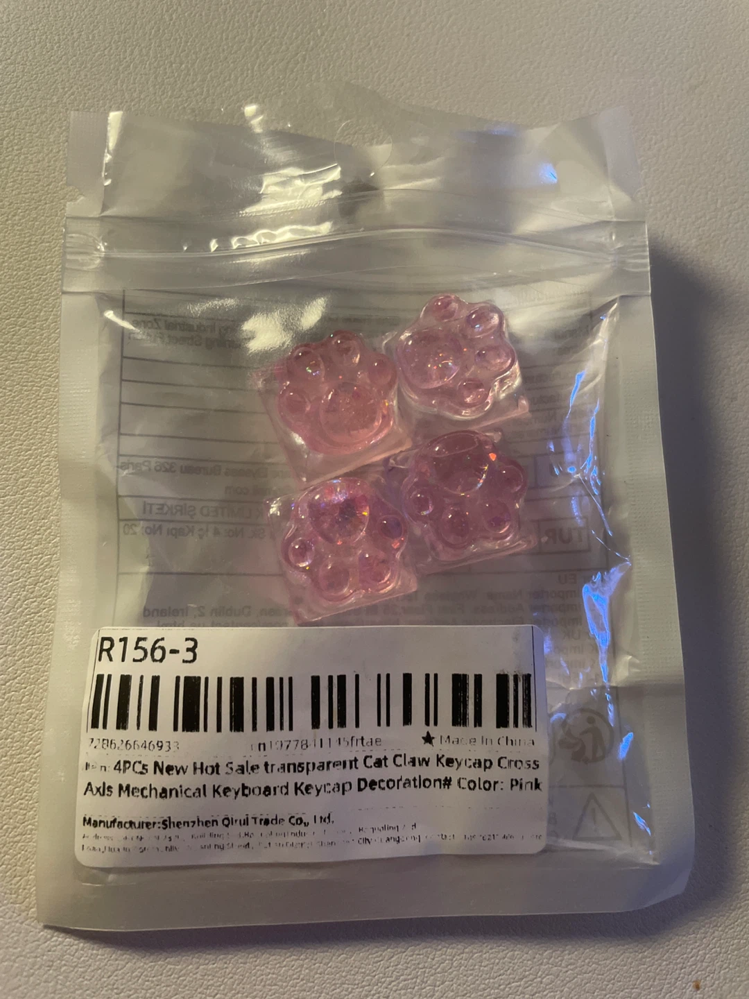 4 Pink Transparent Cat Paw Keycaps