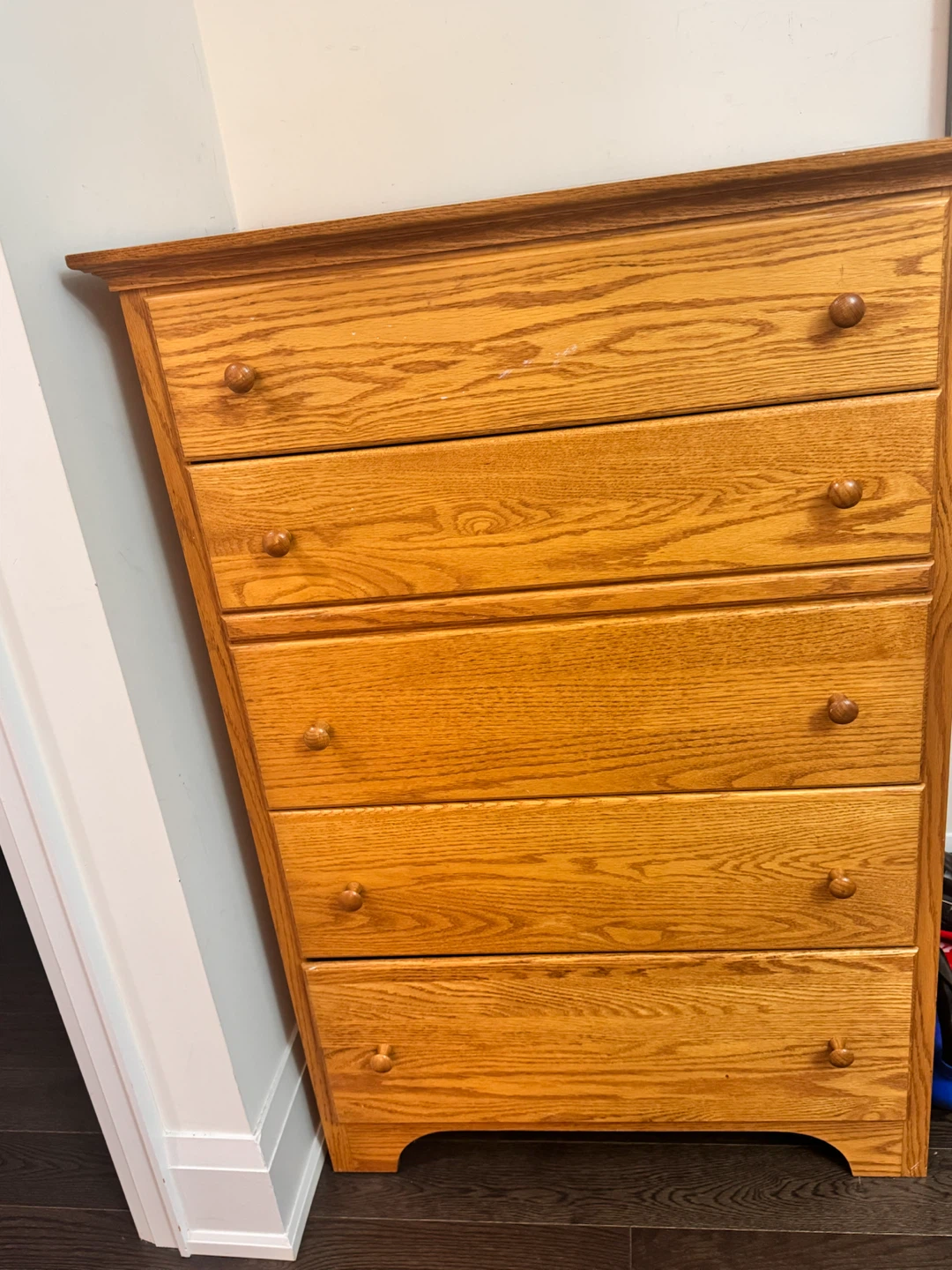 Solid Oak Five-Drawer Dresser