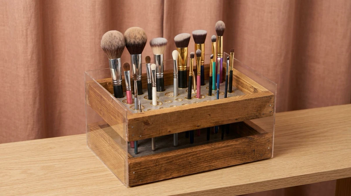 Handcrafted Cedar Makeup Brush Organizer