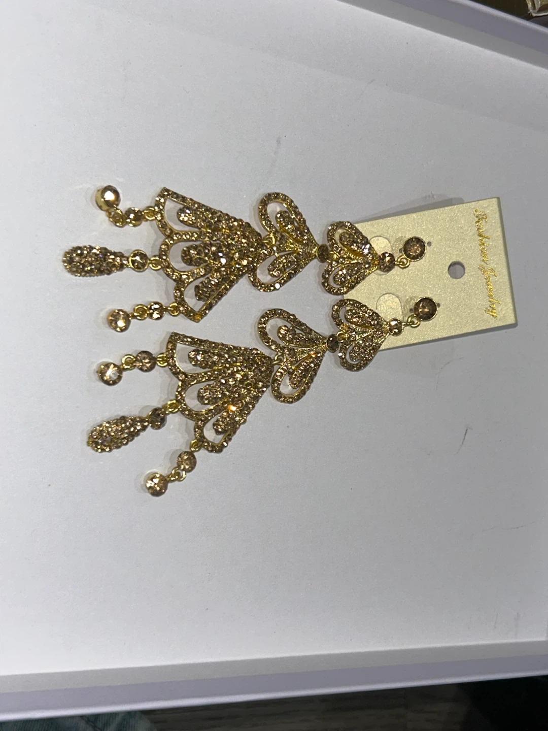 Gold Tone Rhinestone Dangle Earrings