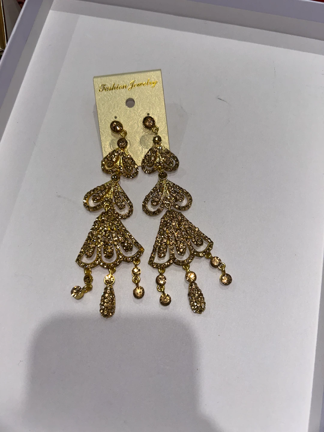 Gold Tone Rhinestone Dangle Earrings - photo 2
