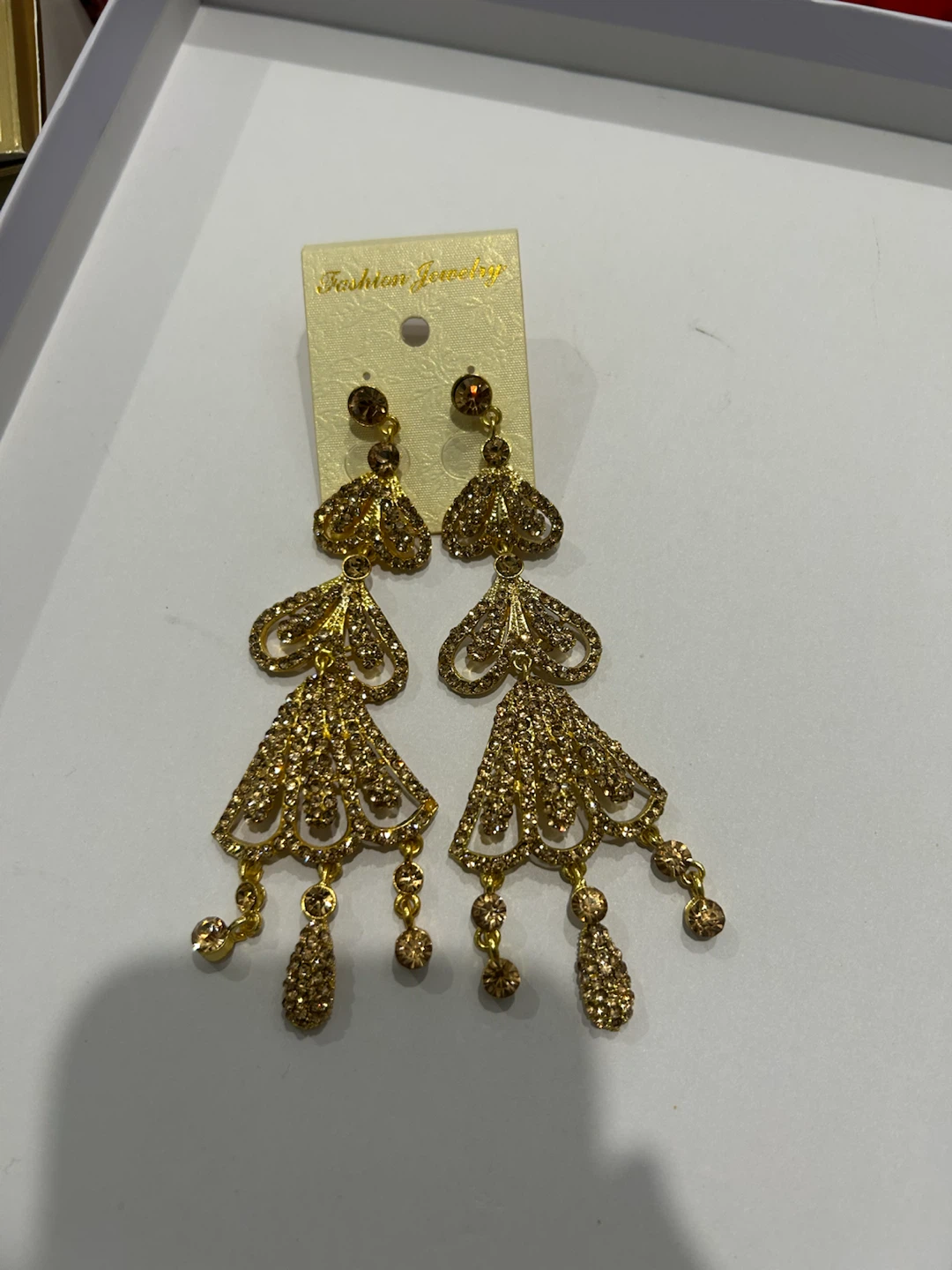 Gold Tone Rhinestone Dangle Earrings - photo 3