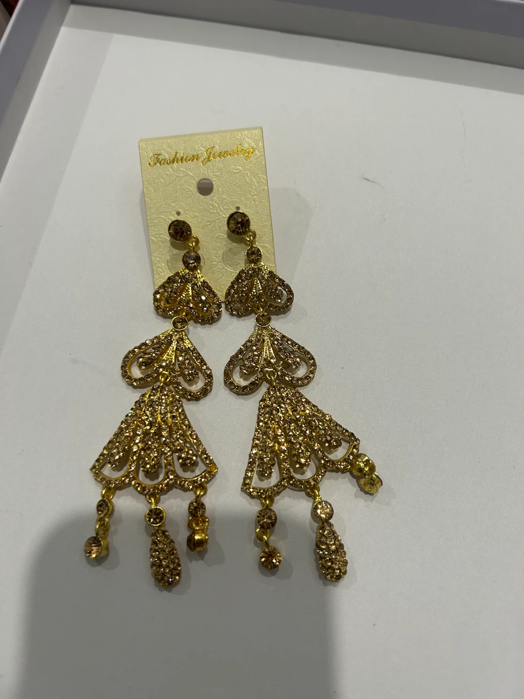Gold Tone Rhinestone Dangle Earrings - photo 4
