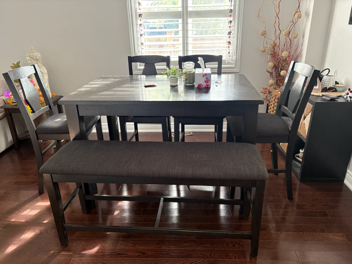 Dining Table Set with 4 Chairs and Bench