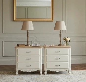 King Nightstands Cashmere & Natural Wood Tops