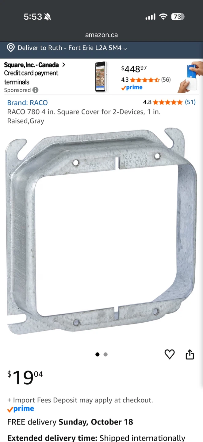 RACO 780 4 in. Square Cover for 2-Devices, 1 in. Raised
