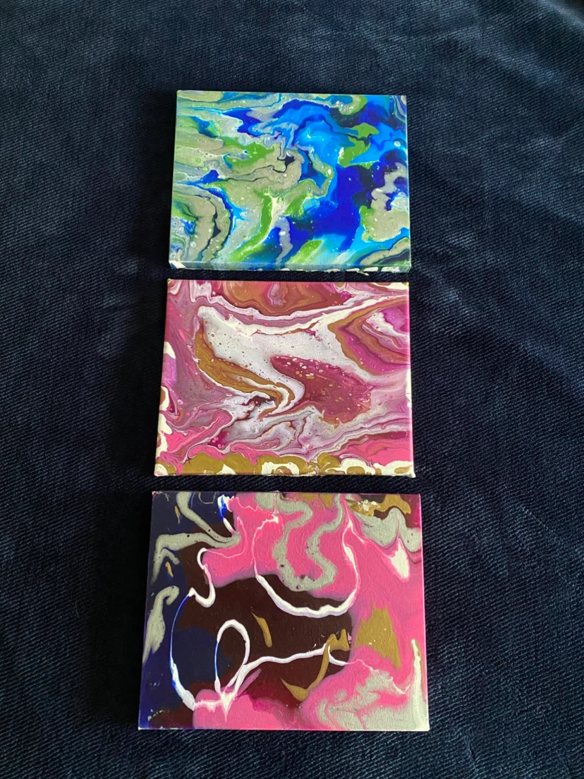 Acrylic Pour Canvas Paintings • Set Of 3 ***
