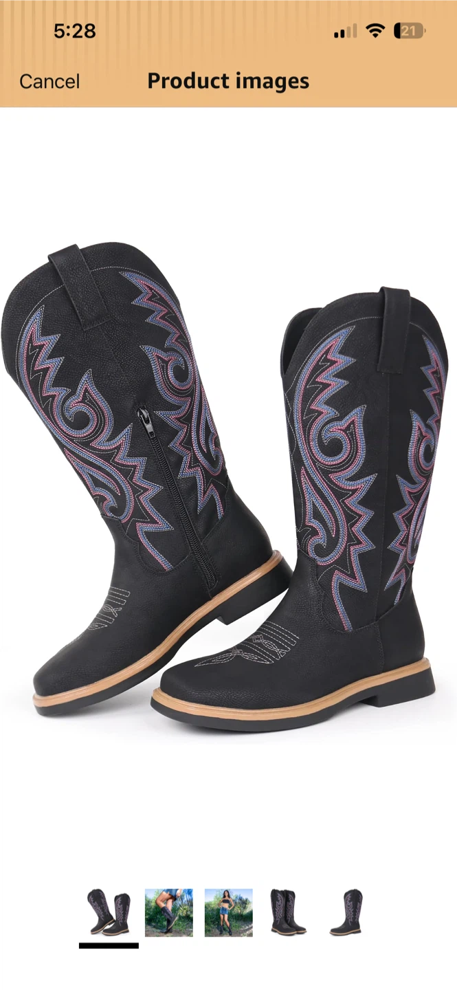 Size 5 Girls Black Western Cowboy Boots