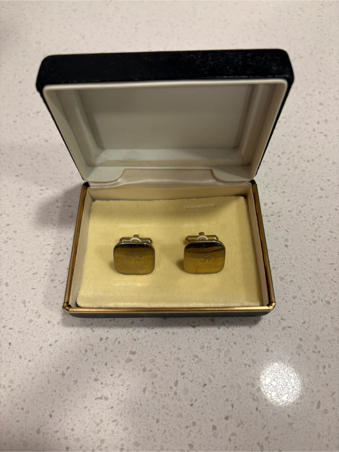 Gold berks  cufflinks with initial R