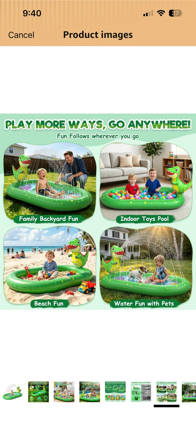 3-in-1 Dinosaur Inflatable Sprinkler Pool