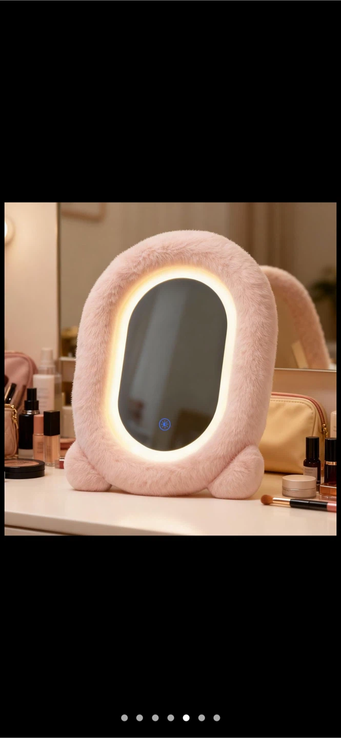 Pink Faux Fur LED Vanity Mirror