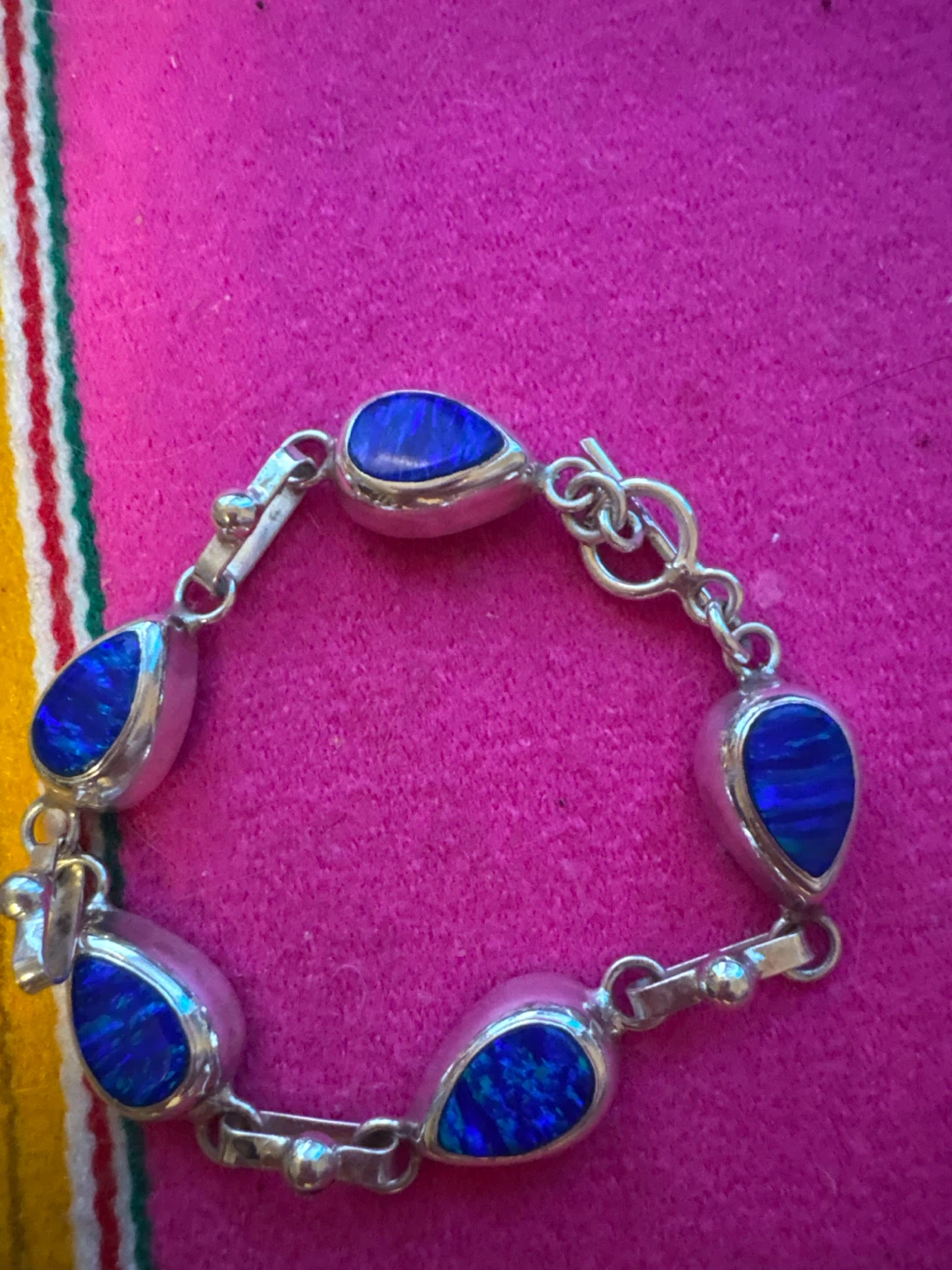 925 Sterling Silver Blue Opal Teardrop Bracelet – $120