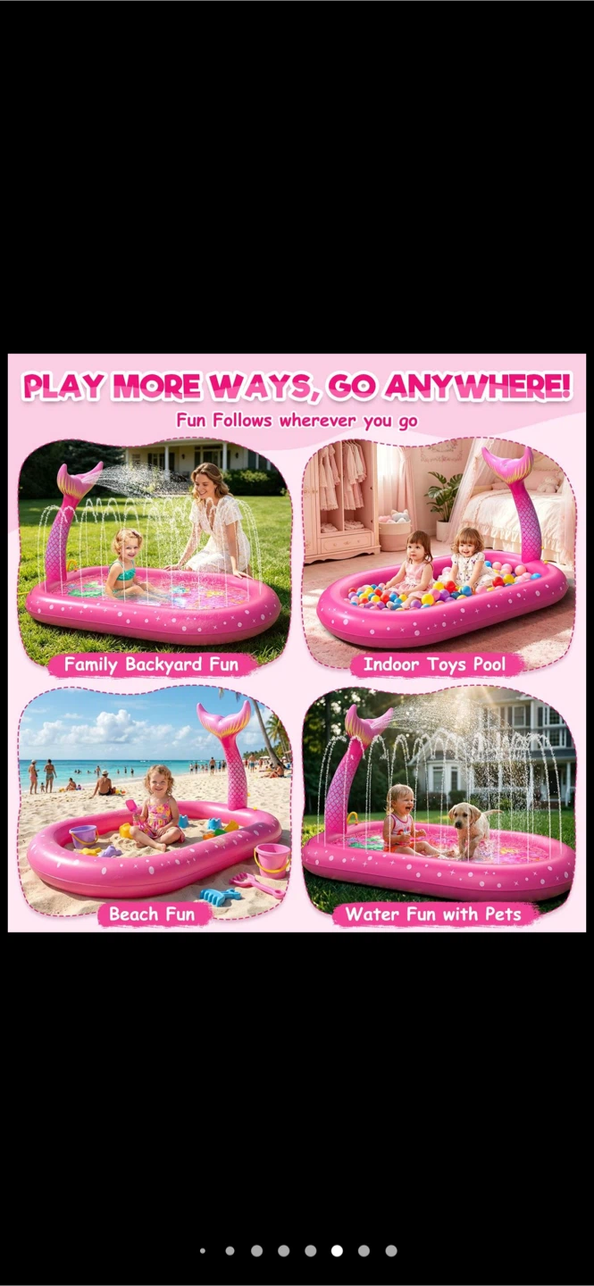 3-in-1 Inflatable Mermaid Sprinkler Pool