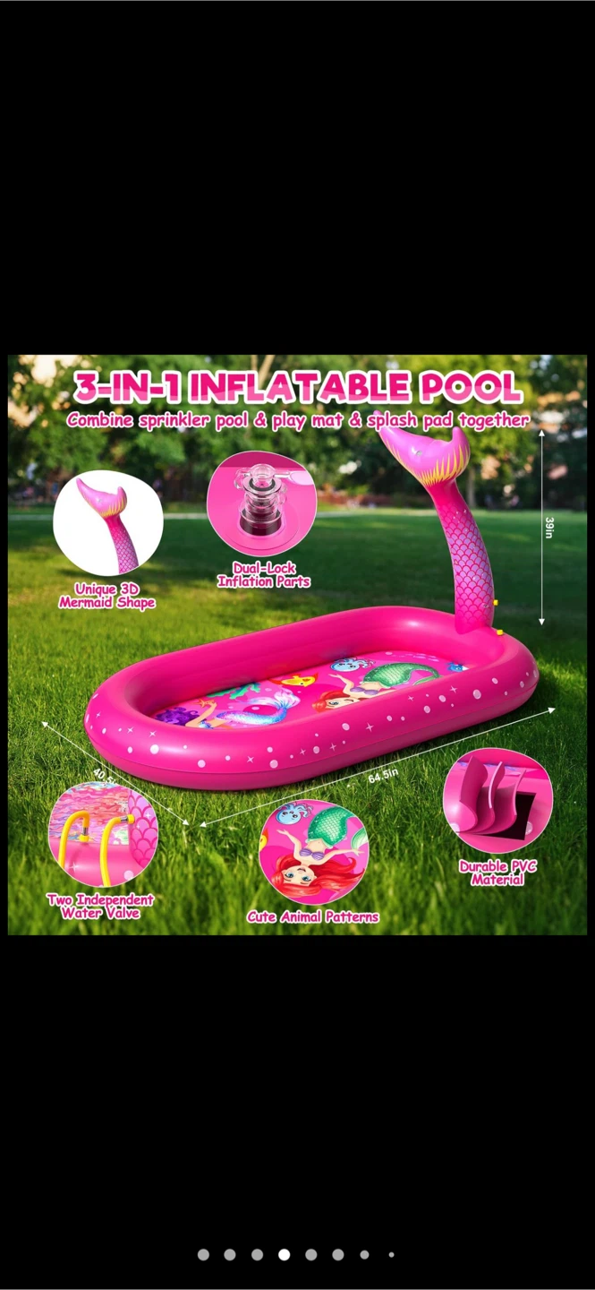 3-in-1 Inflatable Mermaid Sprinkler Pool - photo 2