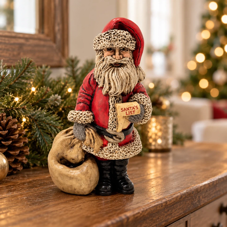 Vintage 1989 Santa Figurine Signed by Artist 7.75” Tall