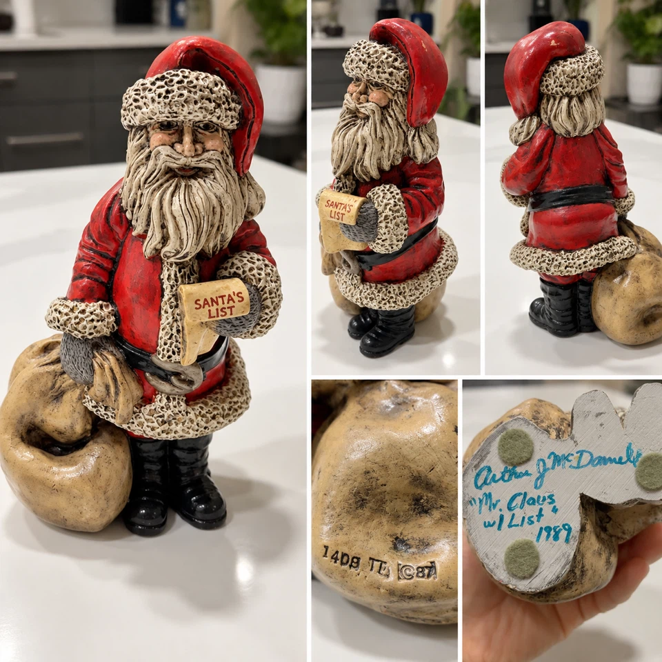 Vintage 1989 Santa Figurine Signed by Artist 7.75” Tall - photo 2