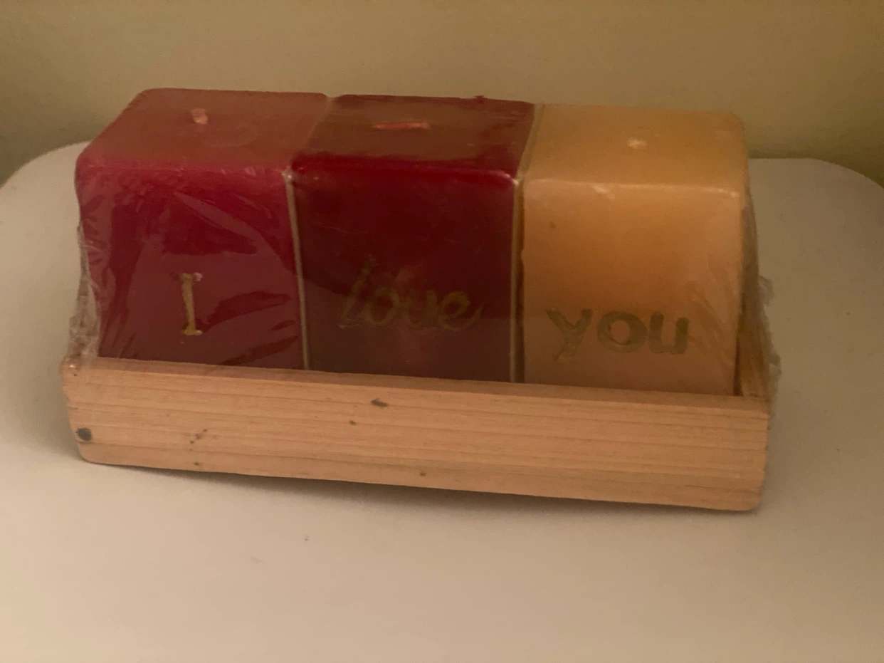 I Love You Candle Set with Wooden Tray
