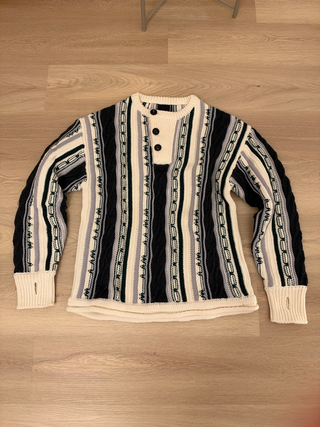 Striped knit button-up sweater