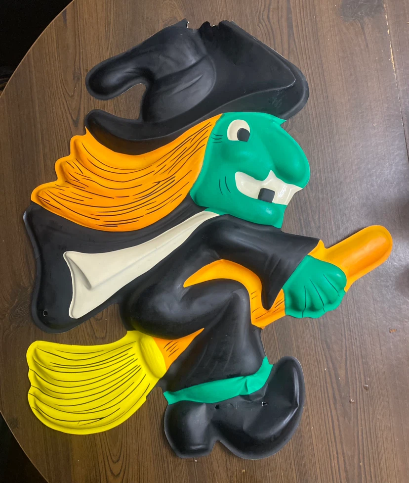 Vintage 1970s Halloween Vacuform Plastic Flying Witch