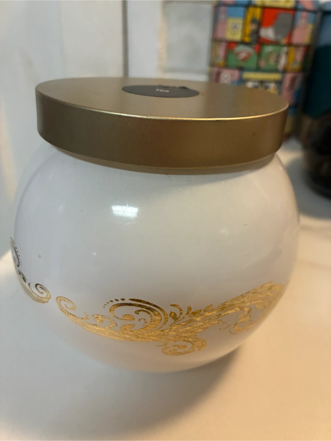 White Tea Storage Jar with Gold Lid