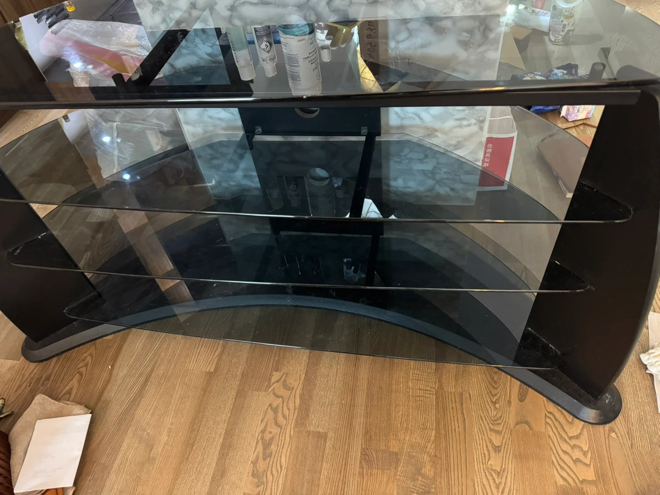 European Black Glass half moon designer’s table/ Corner TV Stand - photo 3