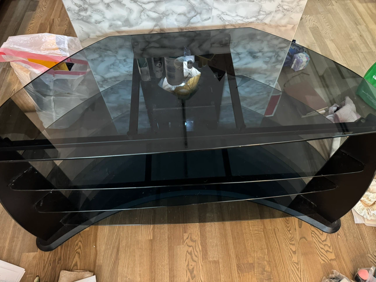 European Black Glass half moon designer’s table/ Corner TV Stand - photo 4