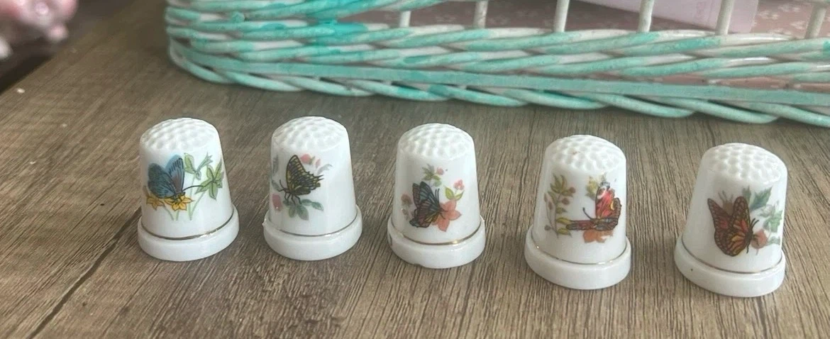 Set of 5 Porcelain Butterfly Thimbles