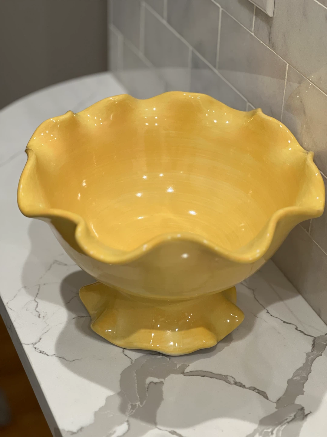 Crate & Barrel Yellow Ruffled Footed Centerpiece Bowl - photo 2