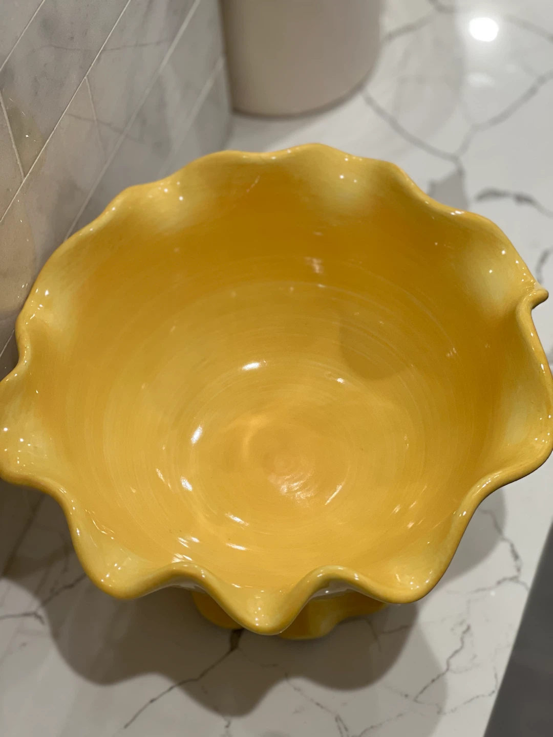 Crate & Barrel Yellow Ruffled Footed Centerpiece Bowl - photo 3