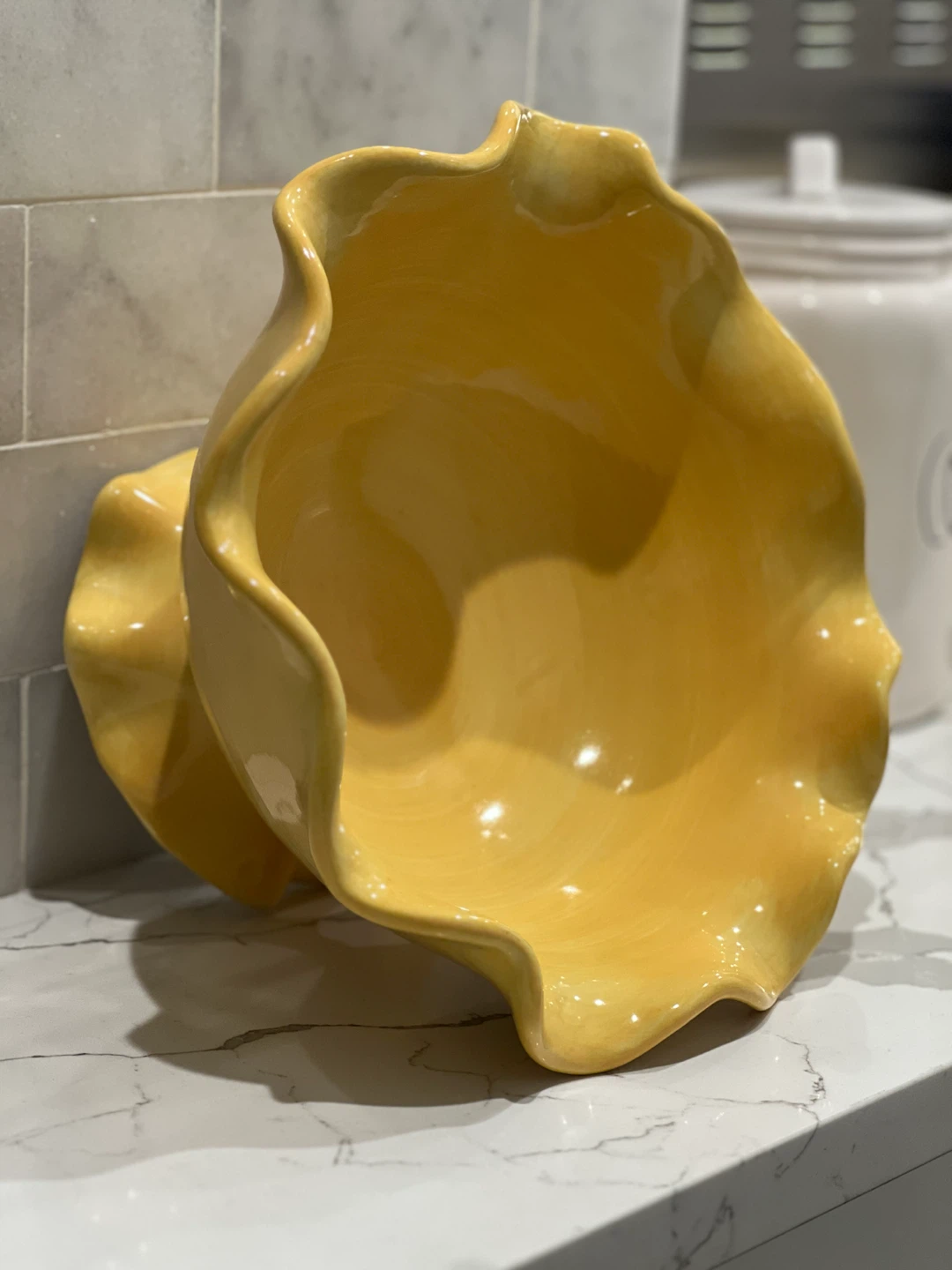 Crate & Barrel Yellow Ruffled Footed Centerpiece Bowl - photo 4