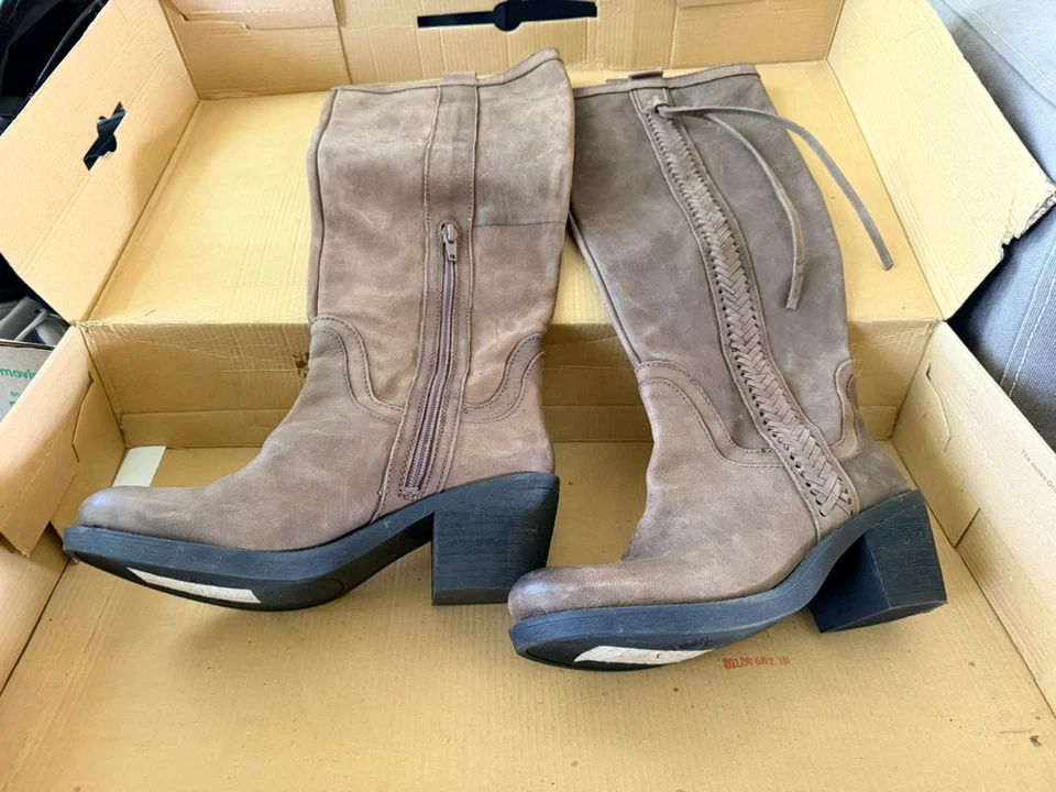 Nine West Vathora Grey Leather Boots Size 7M - photo 2