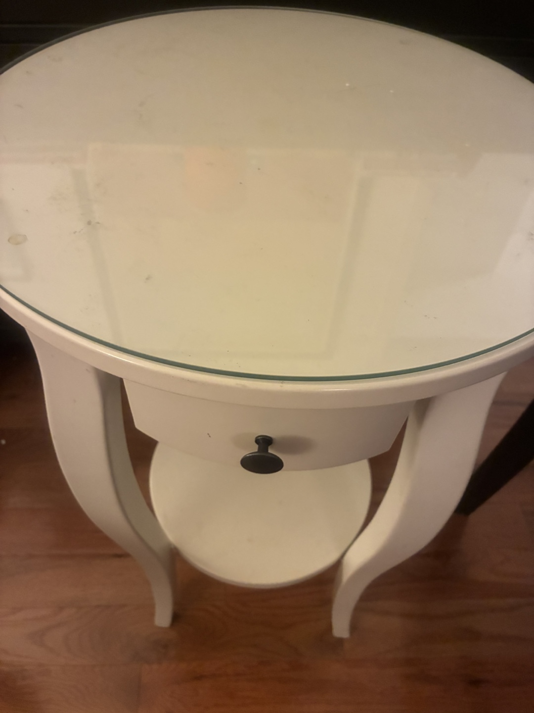 White Round Accent Table with Drawer
