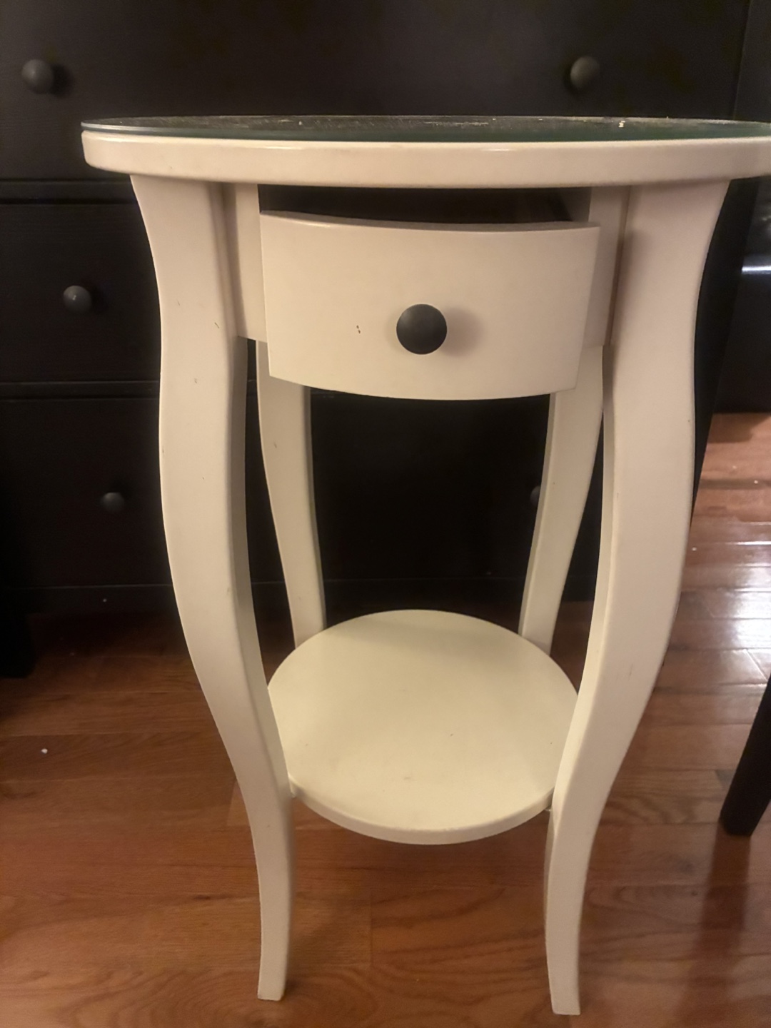 White Round Accent Table with Drawer - photo 2