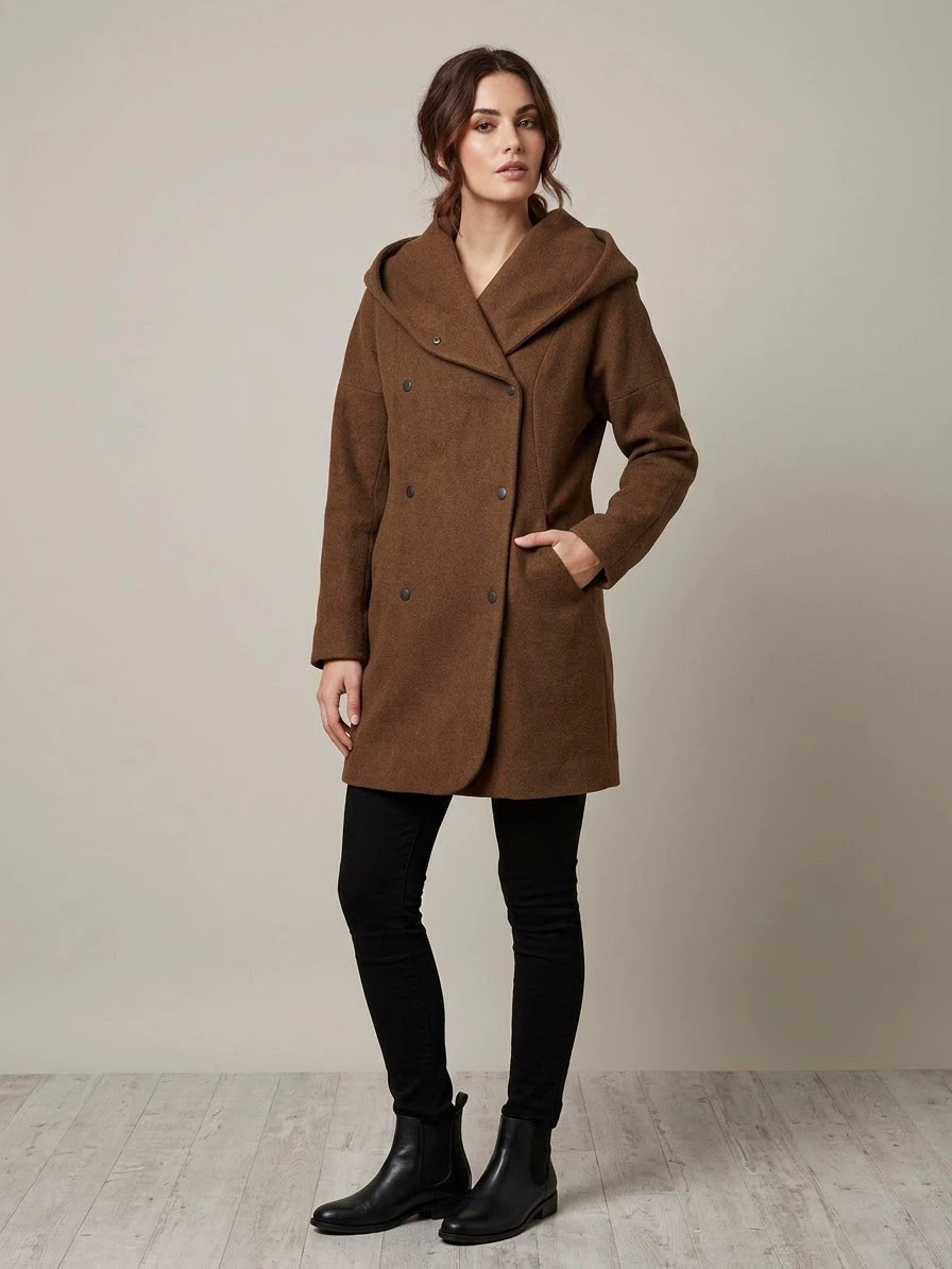 Korea Brand Brown Wool-Blend Coat