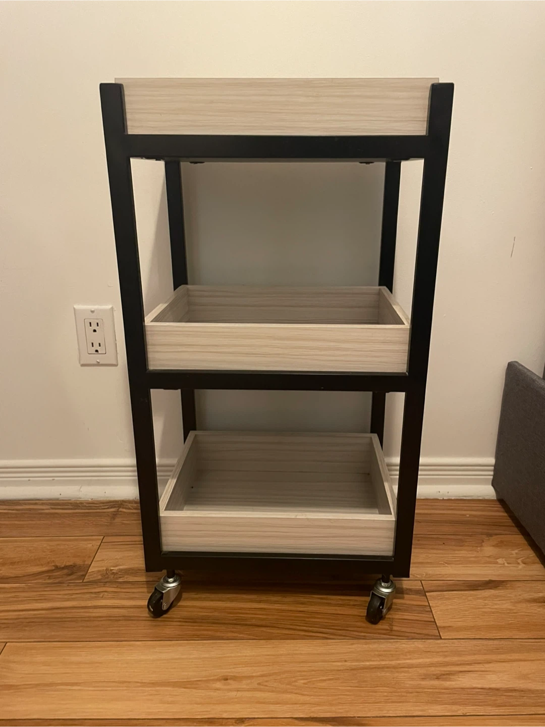 3-Tier Wooden Rolling Cart