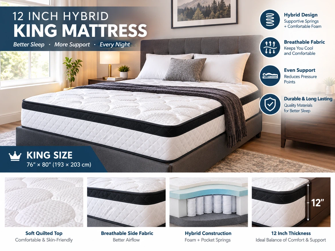 NEW 12 inch hybrid mattress in KING size. No tax, no hidden fee. - photo 3