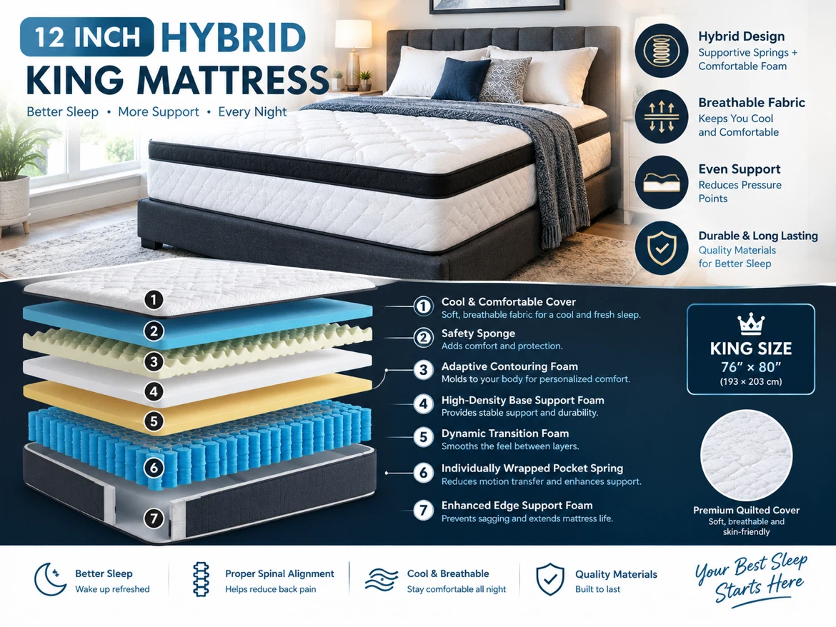 NEW 12 inch hybrid mattress in KING size. No tax, no hidden fee. - photo 4