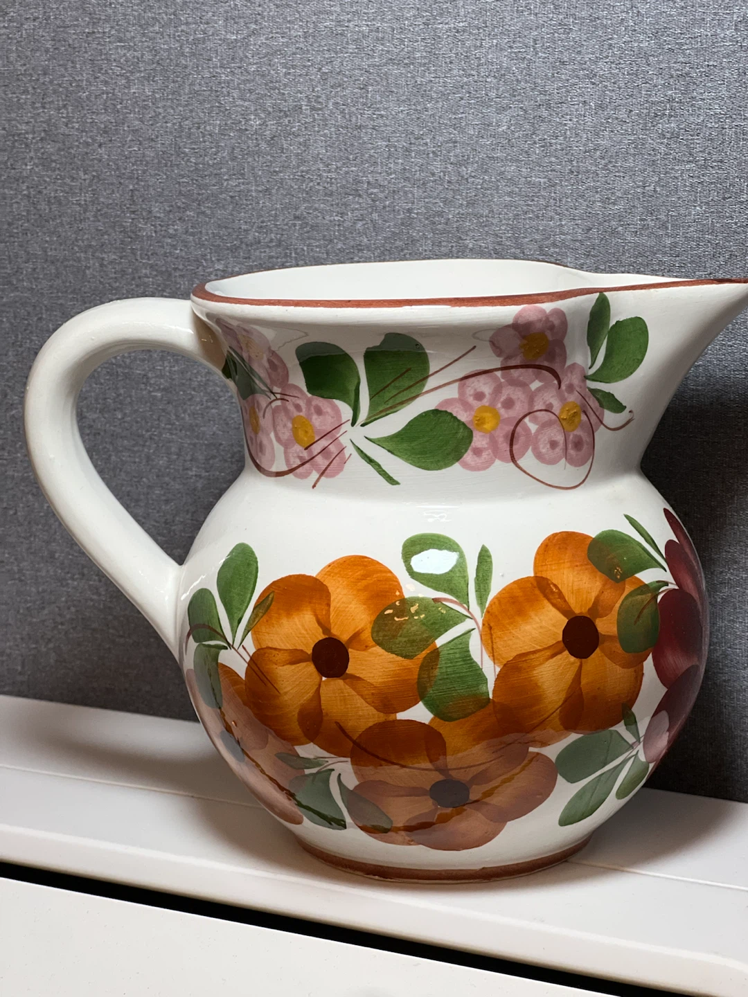 Vintage Hand-Painted Italian Ceramic Floral Pitcher / Jug