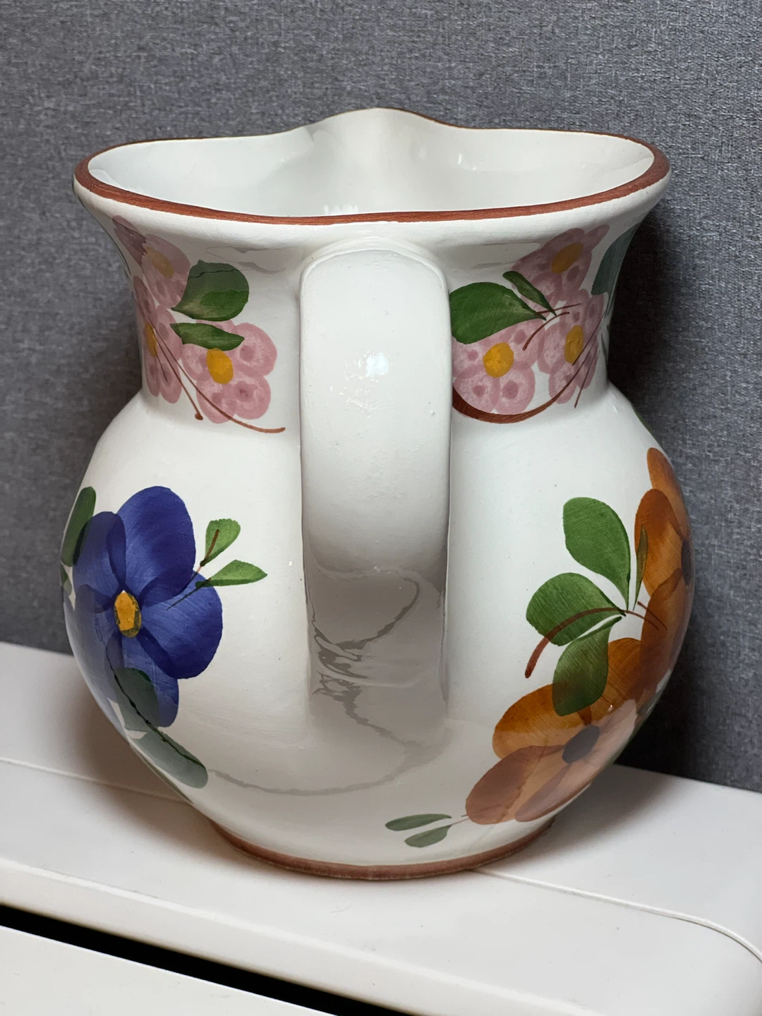 Vintage Hand-Painted Italian Ceramic Floral Pitcher / Jug - photo 4